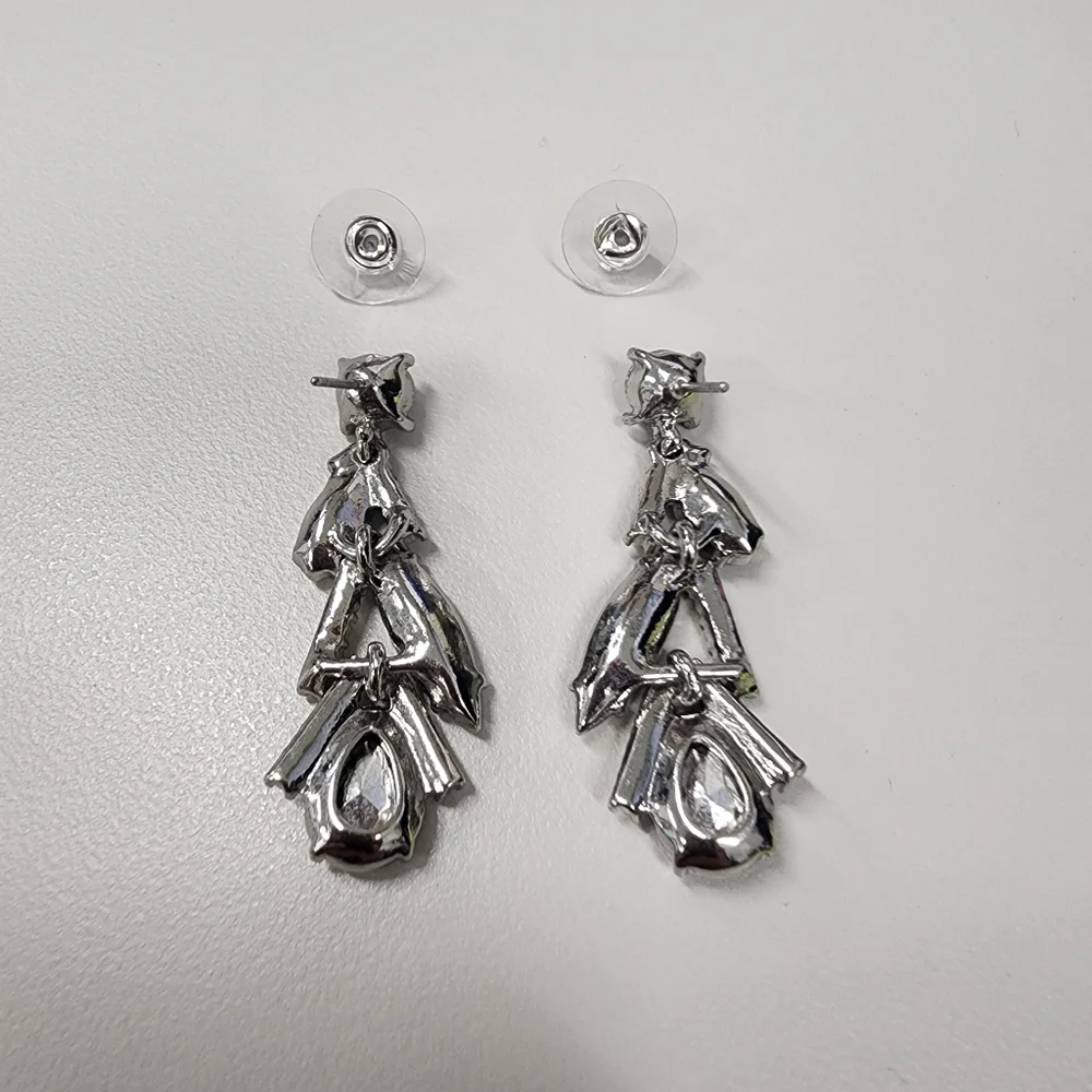 Rhinestine Drop Earrings Silver-tone Statement Prom Party Classy Blue Black Gray
